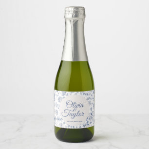 Dusty Blue Watercolor Floral Wedding Sparkling Wine Label