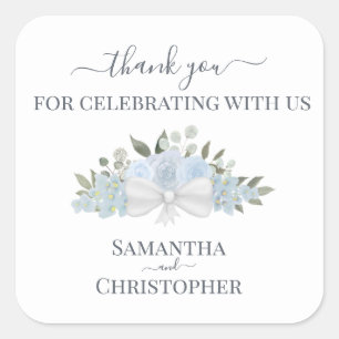 Dusty Blue Watercolor Floral Wedding Thank You Square Sticker