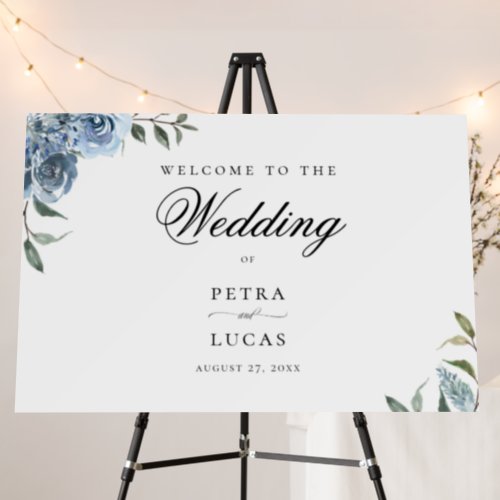 Dusty Blue Watercolor Floral Wedding Welcome Foam Board