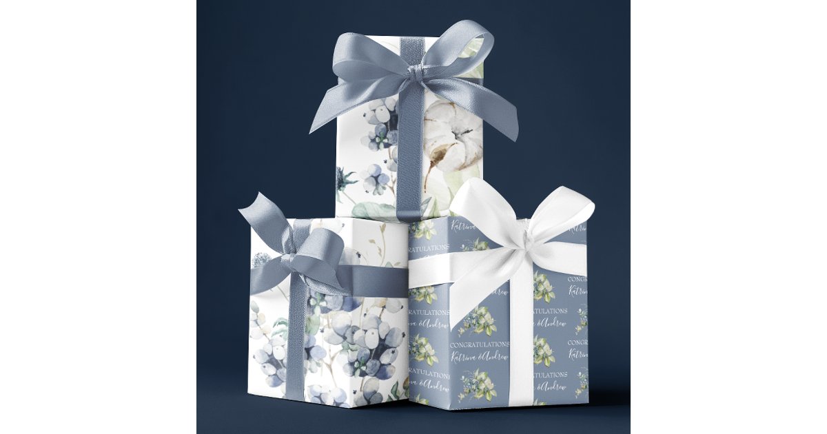 Dusty Blue Watercolor Floral Wrapping Paper Sheets | Zazzle