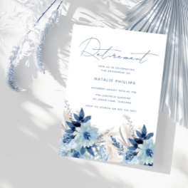 Dusty Blue Watercolor Florals Retirement Party Invitation