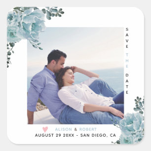 Dusty blue watercolor flowers and photo square sticker