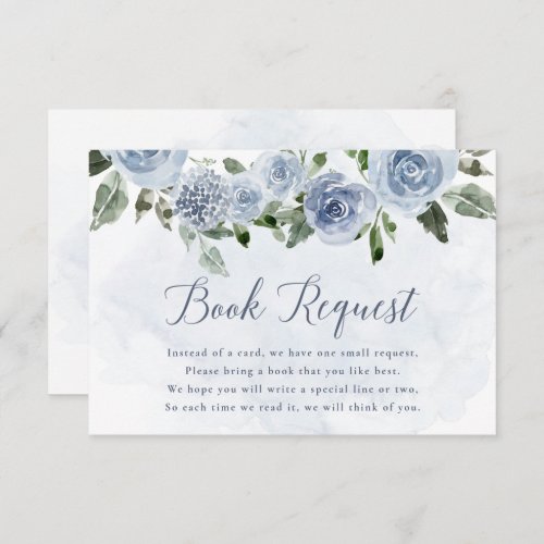 Dusty Blue Watercolor Flowers  Baby Book Request Enclosure Card
