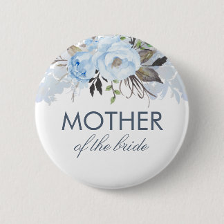 Dusty Blue Watercolor Flowers Elegant Wedding Pinback Button