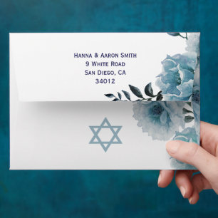 Dusty blue watercolor flowers floral Bat Mitzvah Envelope
