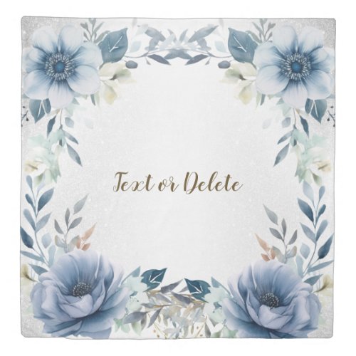 Dusty Blue Watercolor Flowers Silver Elegant Duvet Cover