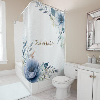 Dusty Blue Watercolor Flowers Silver Elegant Shower Curtain