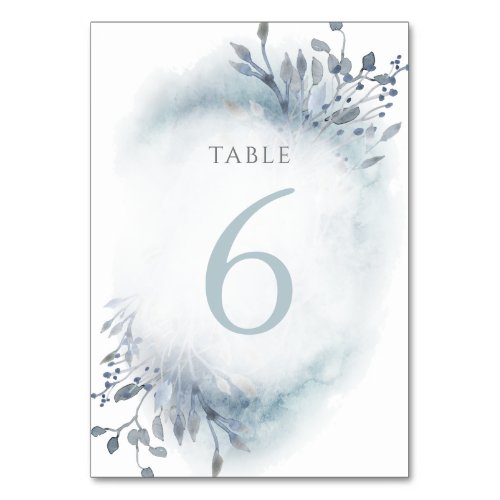 dusty blue watercolor flowers Table Number 6