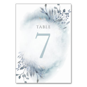 dusty blue watercolor flowers Table Number 7