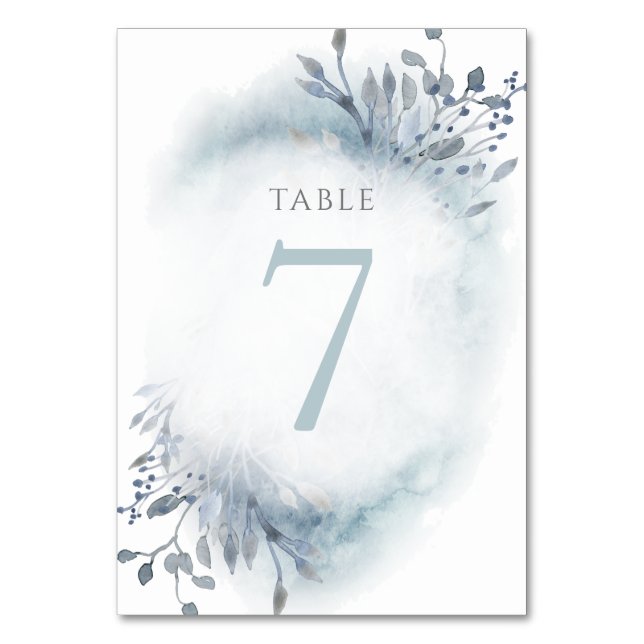dusty blue watercolor flowers Table Number 7 (Front)