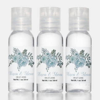 Dusty blue watercolor flowers wedding favor hand sanitizer