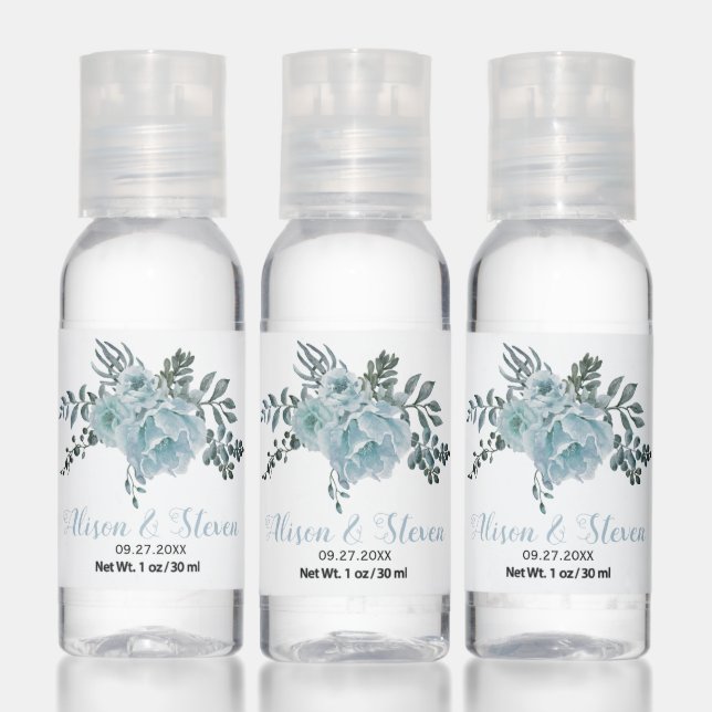 Dusty blue watercolor flowers wedding favor hand sanitizer (Set)