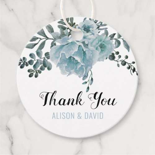 Dusty blue watercolor flowers wedding Thank You  Favor Tags