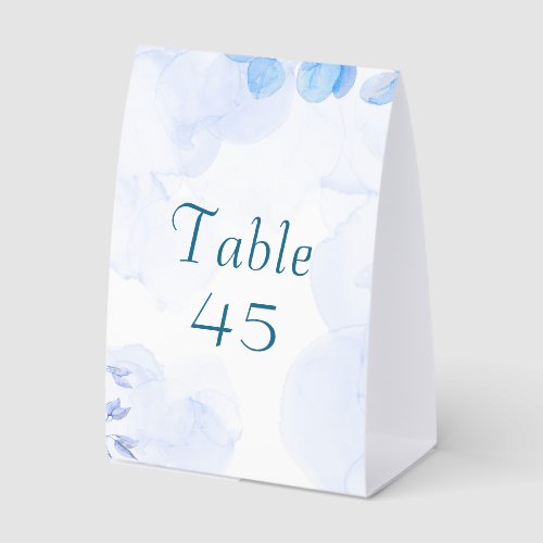Dusty Blue Watercolor Folded Wedding Table Numbers Paper Table Tent