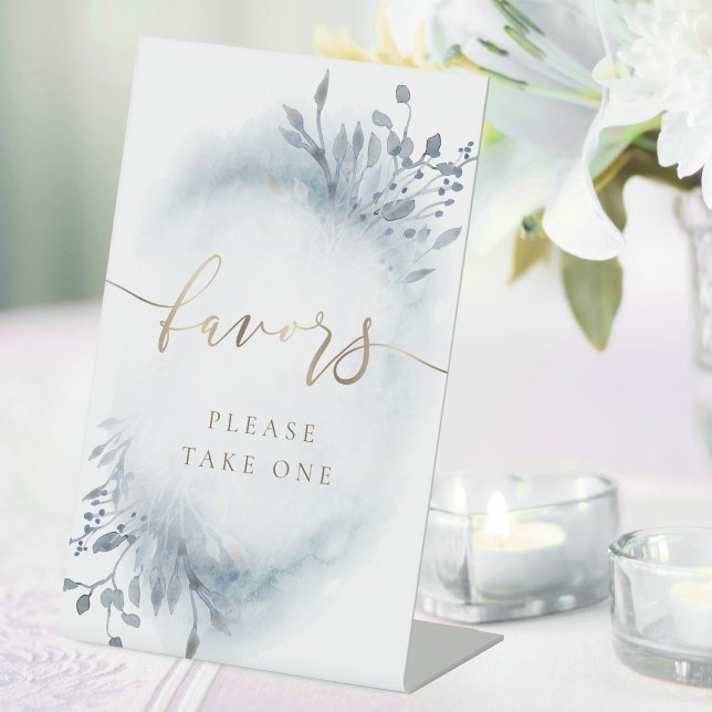 dusty blue watercolor foliage favors  pedestal sign (Creator Uploaded)