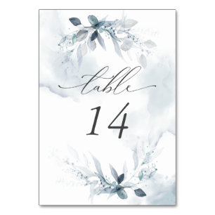 Dusty Blue Watercolor Foliage Table Number