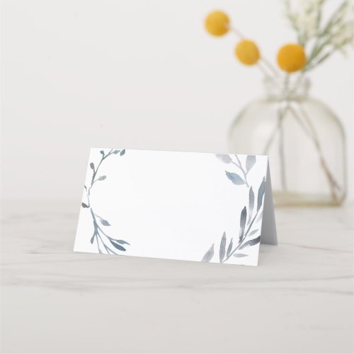 dusty blue watercolor foliage wreath place card