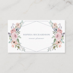 Dusty Blue Watercolor Geometric Floral Business Card