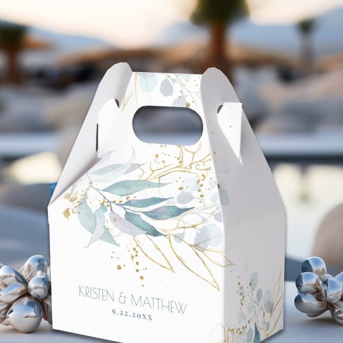 Dusty Blue Watercolor Gold Accent Wedding Favor Boxes