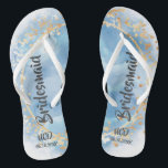 Dusty Blue Watercolor Gold Bridesmaid Favor  Flip Flops<br><div class="desc">You will love this dusty blue watercolor design with gold geometric circle and glitter. Great for your wedding venue!</div>