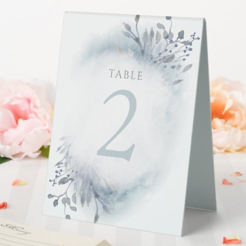 dusty blue watercolor greenery table number sign