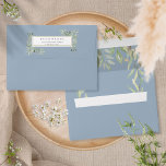 Dusty Blue Watercolor Greenery Wedding Envelope<br><div class="desc">Featuring delicate watercolor leaves on a dusty blue background,  this chic botanical wedding envelope can be personalized with the bride and groom's name and address. Designed by Thisisnotme©</div>