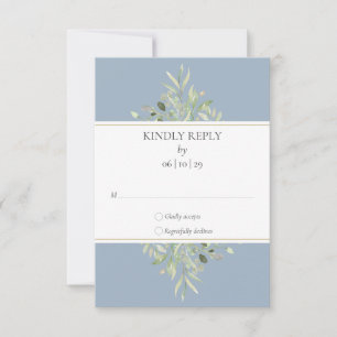 Dusty Blue Watercolor Greenery Wedding RSVP Card
