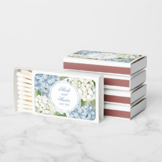 Dusty Blue Watercolor Hydrangea Wedding Matchboxes