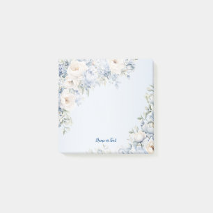 Dusty Blue Watercolor Ivory Flowers Leaves Rustic Post-it Notes