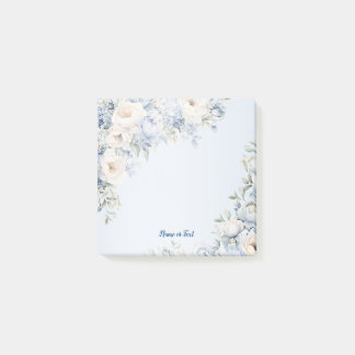 Dusty Blue Watercolor Ivory Flowers Leaves Rustic Post-it Notes