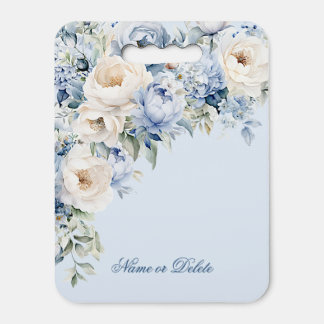 Dusty Blue Watercolor Ivory Flowers Leaves Rustic Seat Cushion