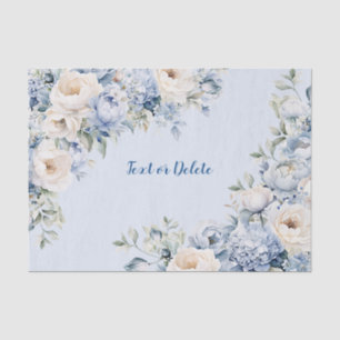 Dusty Blue Watercolor Ivory Flowers Leaves Rustic Tissue Paper