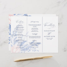 Dusty Blue Watercolor Leaves Gold Wedding Ceremony
