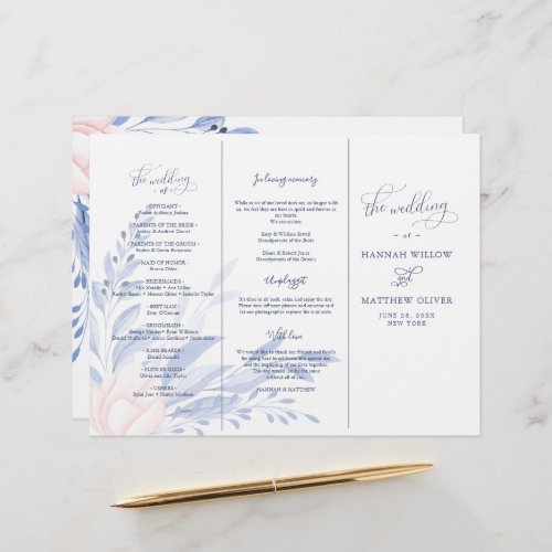 Dusty Blue Watercolor Leaves Gold Wedding Ceremony