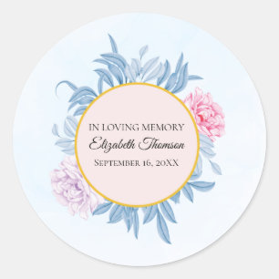 Dusty Blue Watercolor Leaves Memorial Funeral Classic Round Sticker