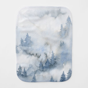 Dusty Blue Watercolor Misty Abstract Forest  Baby Burp Cloth