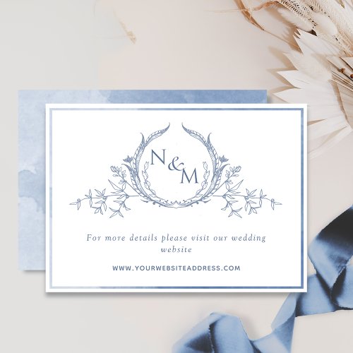 Dusty Blue Watercolor Monogram Wedding Website Enclosure Card