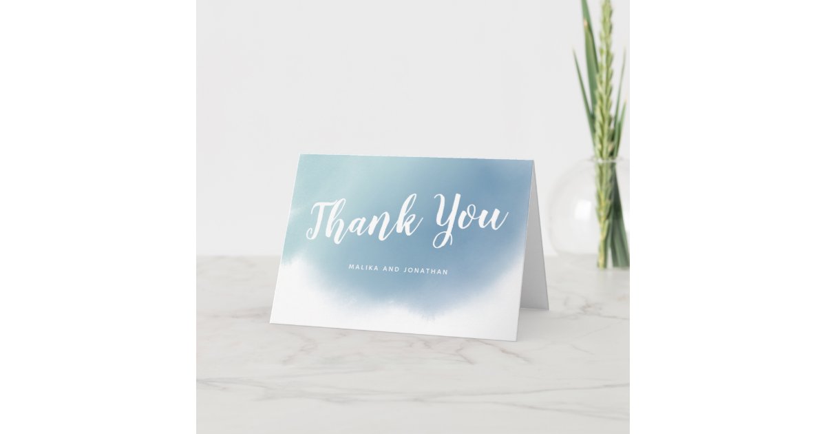 Dusty Blue Watercolor Ombre Wedding Thank You Card | Zazzle