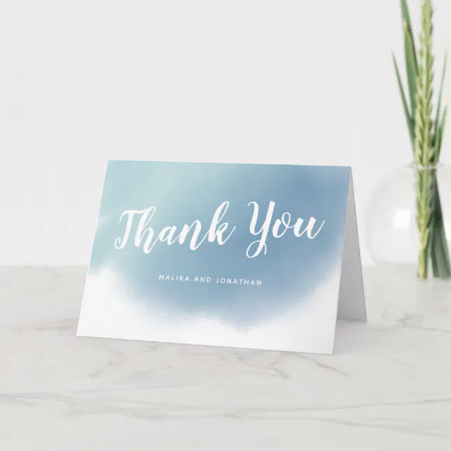 Dusty Blue Watercolor Ombre Wedding Thank You Card | Zazzle