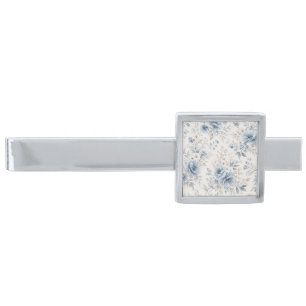 Dusty Blue Watercolor Peonies and Wildflower Silver Finish Tie Bar