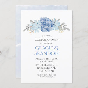 Dusty Blue Watercolor Peony Couple Shower Invites