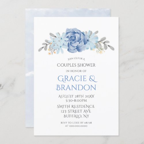 Dusty Blue Watercolor Peony Couple Shower Invites