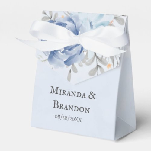 Dusty Blue Watercolor Peony Flowers Wedding Favor Boxes