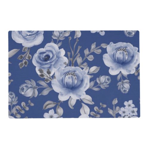 Dusty Blue Watercolor Peony Tapestry  Placemat