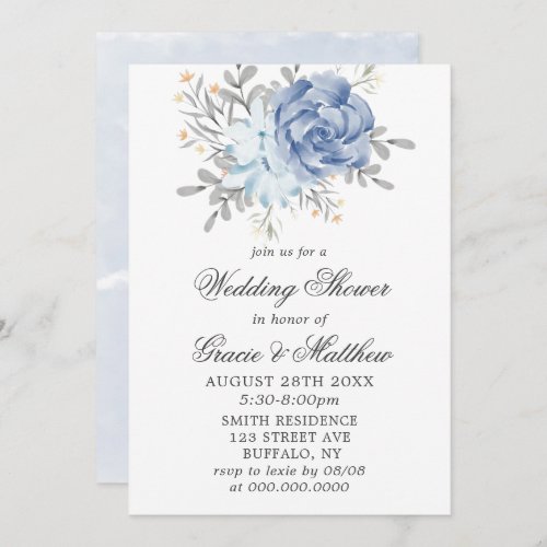Dusty Blue Watercolor Peony Wedding Shower Invites