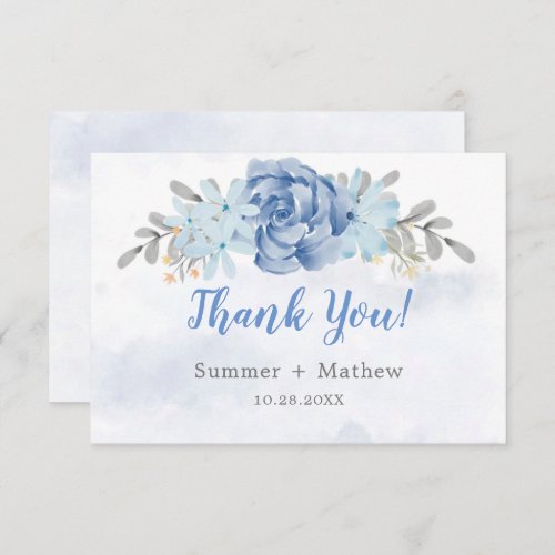 Dusty Blue Watercolor Peony Wedding Thank You Card