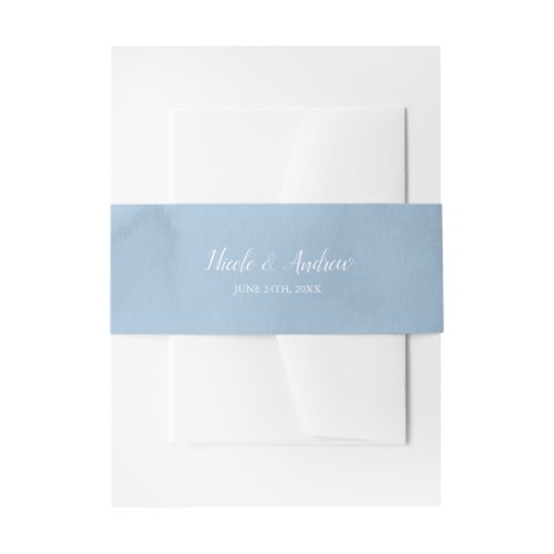 Dusty Blue Watercolor Personalized Wedding Invitation Belly Band