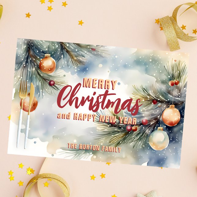 Dusty Blue Watercolor Pine Christmas Placemat (Creator Uploaded)