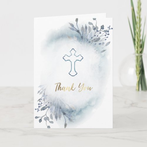dusty blue watercolor religious Thank you Card