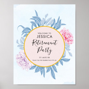 Dusty Blue Watercolor Retirement Party Welcome Poster